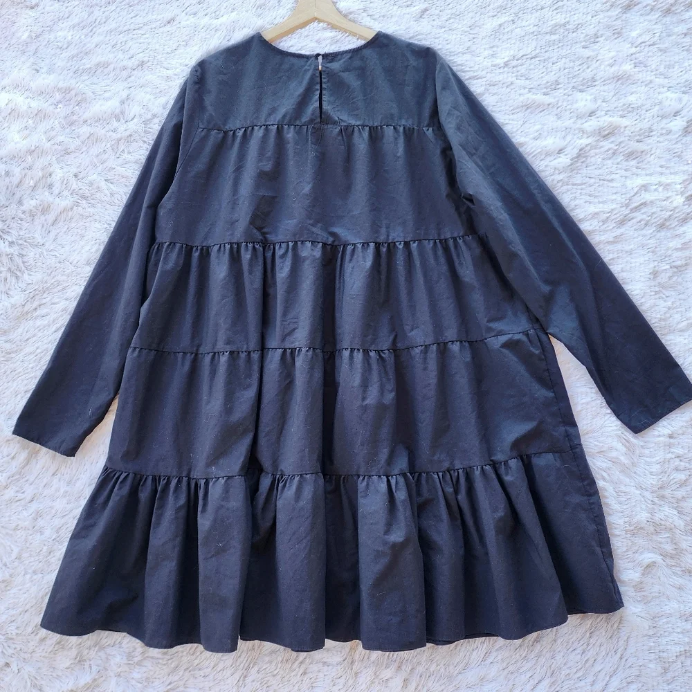 Asos Design Black Cotton‎ Tiered Babydoll Dress